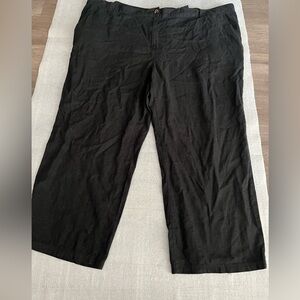 [4XL]H&M Women Black Linen Viscose Blend Zipper Button Front Closure Ankle Pants